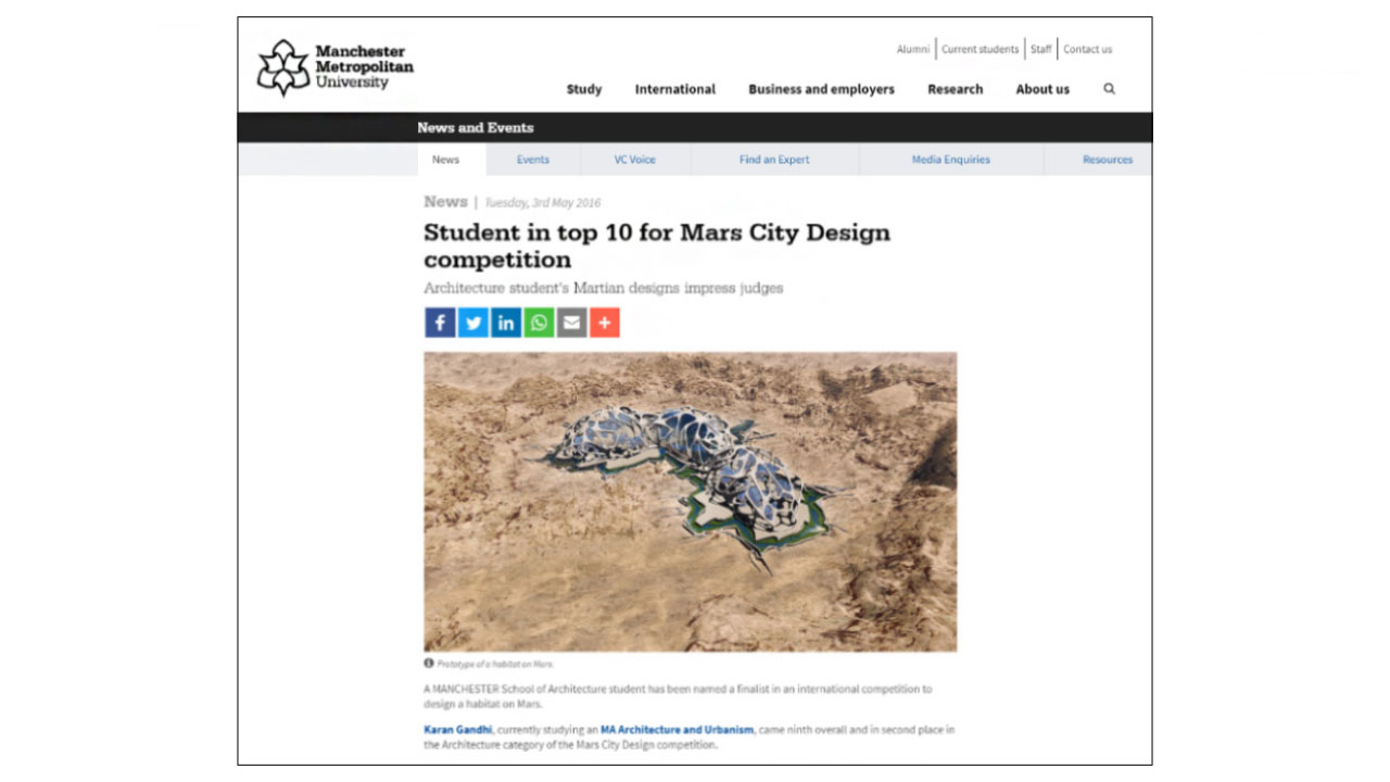 Manchester school of Architecture student designs a habitat on Mars