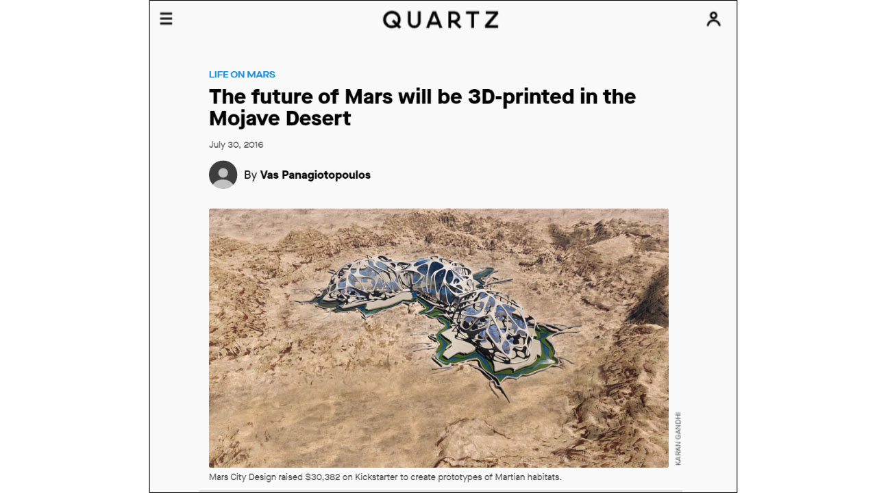 Quartz publishes a glimpse of the 3D Printed Martian colonies