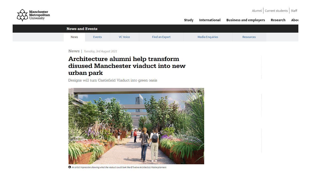 Architecture alumni helped transform disused Manchester's Castlefield viaduct into new Urban park